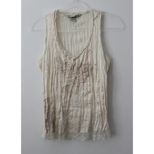 Peter Nygard Top Embroidered Floral Lace Hem Silk Ivory Size 6 Pre-Owned